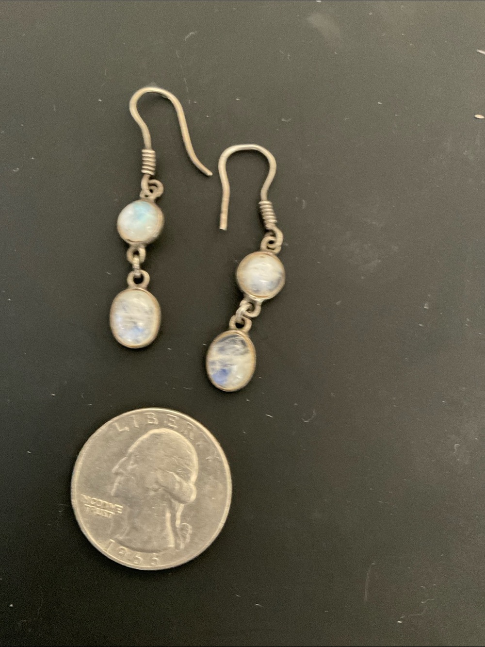 Sterling Silver Moonstone Drop Earrings - Picture 2 of 4